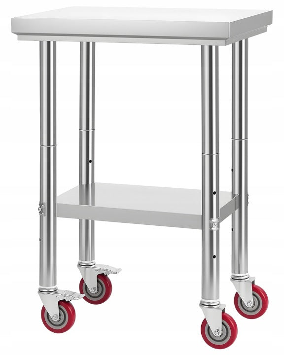 Vevor Stainless Steel Table on Wheels 61 x 45 x 86 cm with Height Adjustment