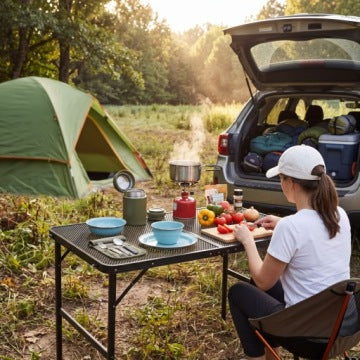 Outtec Folding Camping Table with Adjustable Height and Carry Handle