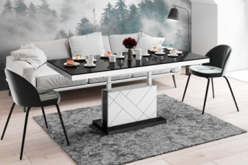 Matera Max Black and White Convertible Coffee Table in Super Matt Finish