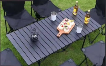 Folding Camping Table with Adjustable Height and Storage Compartment
