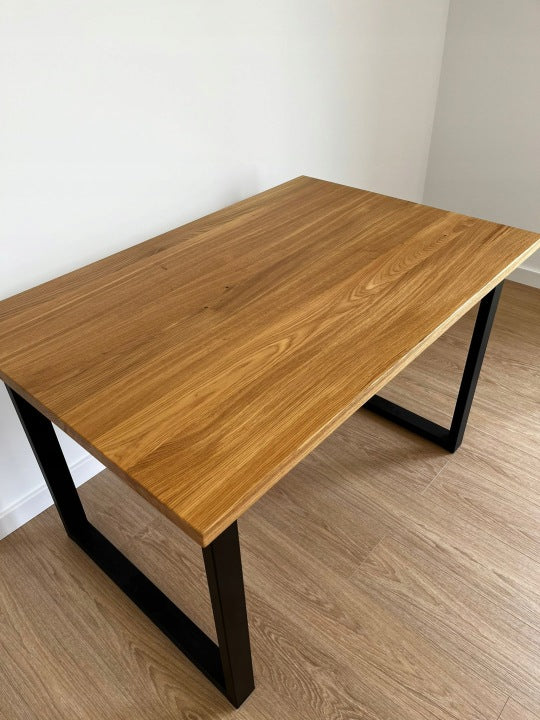 Premium Solid Oak Loft Table 120 x 80 x 3 cm with Metal Legs