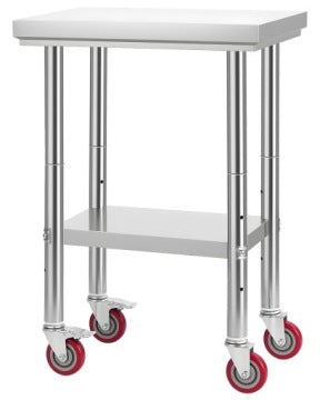 Vevor Stainless Steel Table on Wheels 61 x 45 x 86 cm with Height Adjustment