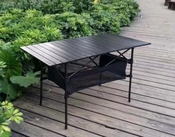 Folding Camping Table with Adjustable Height and Storage Compartment