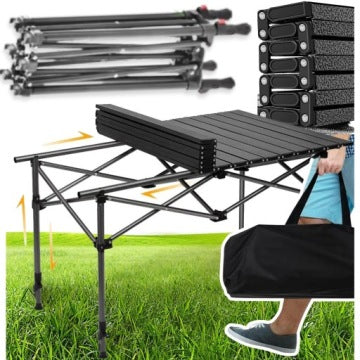 Portable Folding Camping Table with Adjustable Height 95 x 55 cm
