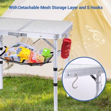 Sportneer White Folding Camping Table 60 x 40 cm with Adjustable Height
