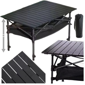 Folding Camping Table with Adjustable Height and Storage Compartment
